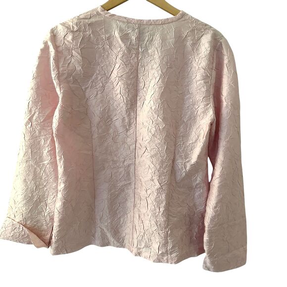 Eileen Fisher Pale Pastel Pink Crushed Silk Button Up Dapioni Blouse NWT Size M - Picture 2 of 8